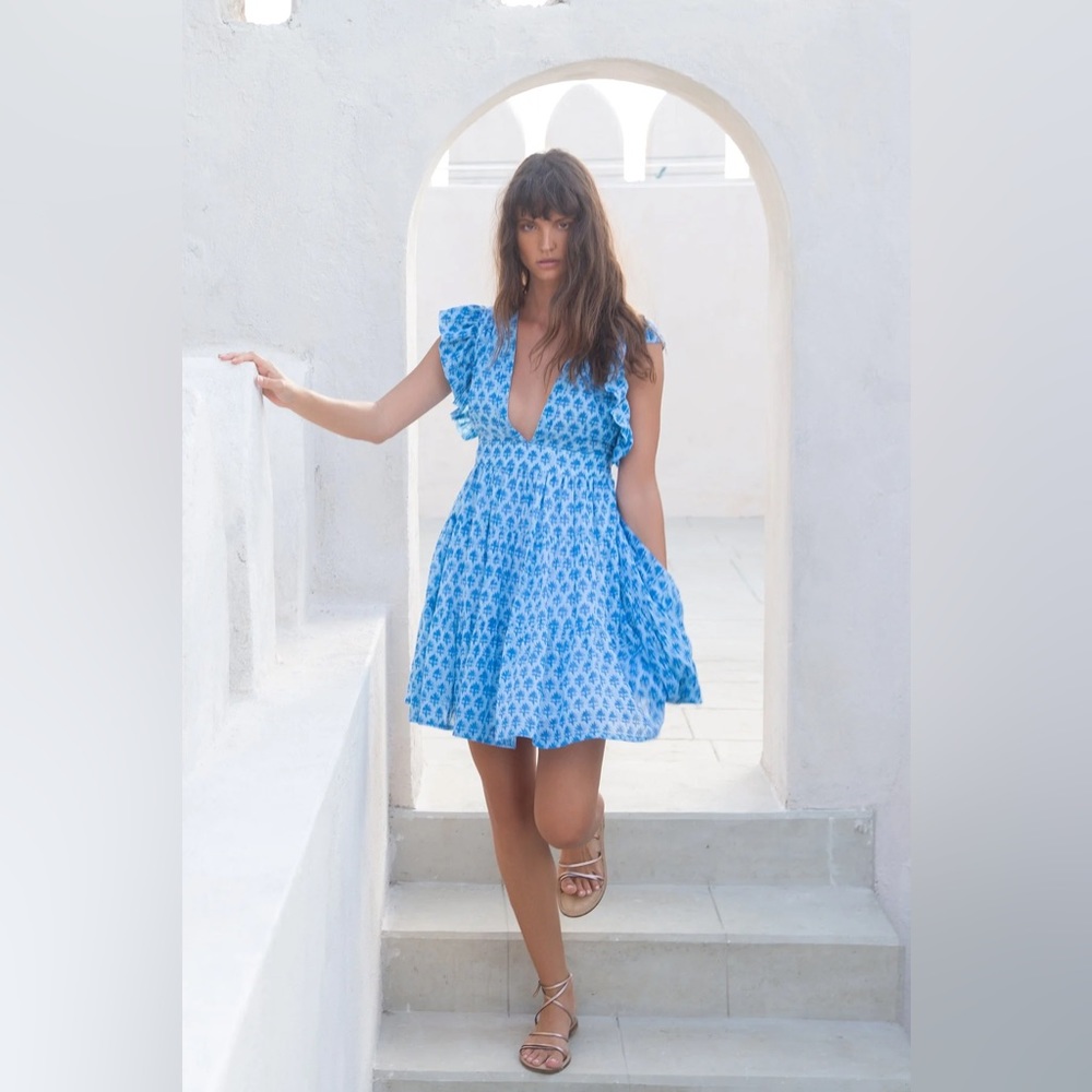 NEW NWT Oliphant Cross Back Mini Dress In Fern Blue